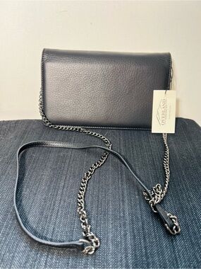 Overland Leather Black Chain-Trim Crossbody Bag